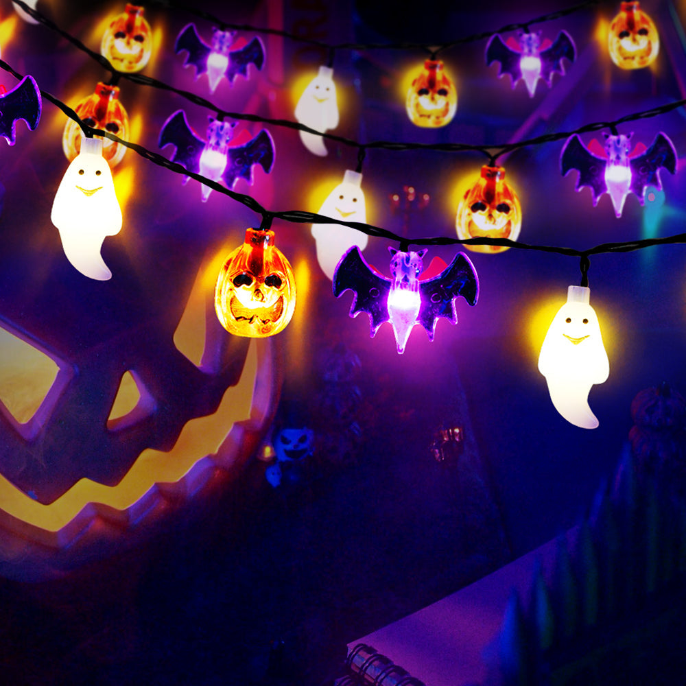 Solar Powered Hollween Bat Pumpkin Ghost String Lights