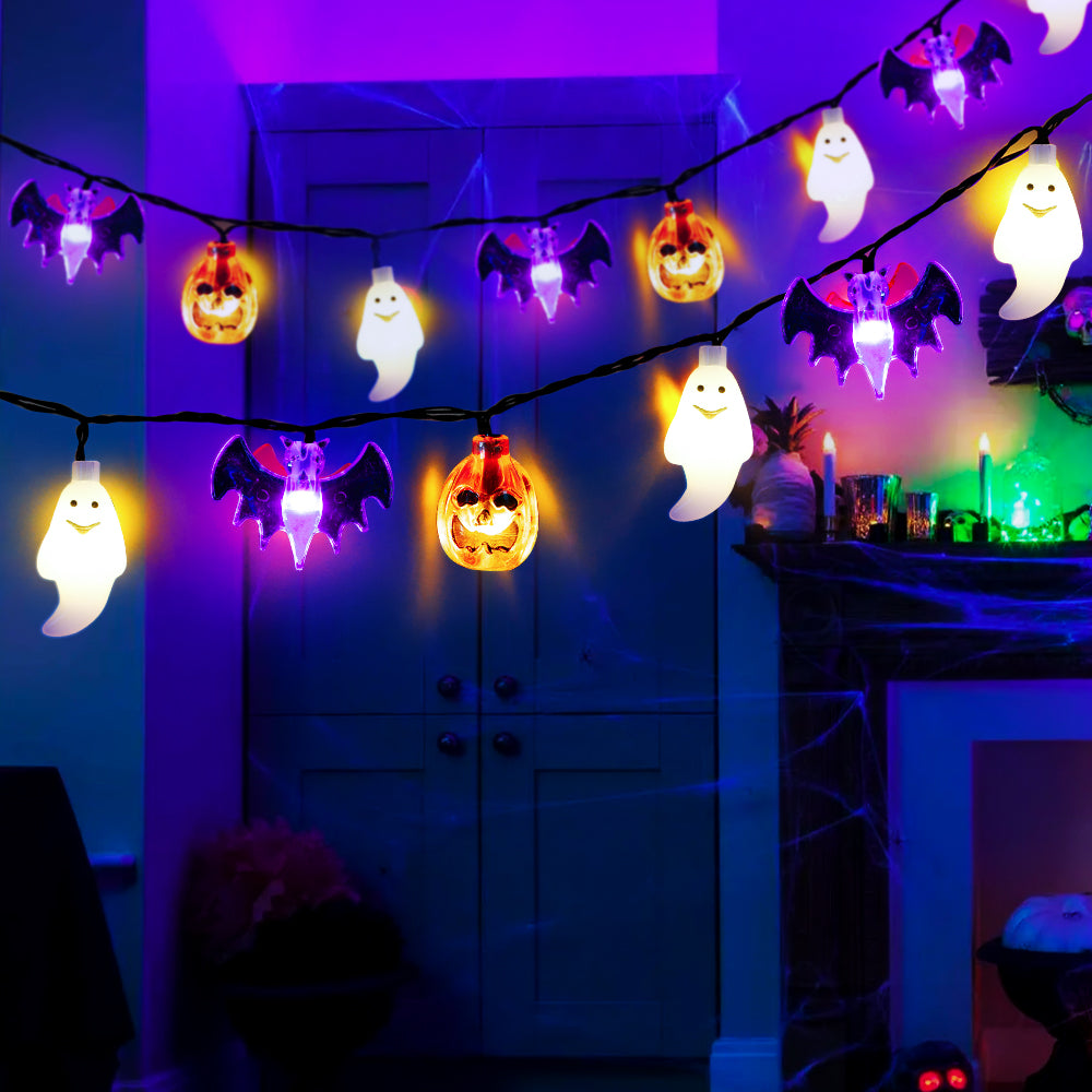 Solar Powered Hollween Bat Pumpkin Ghost String Lights
