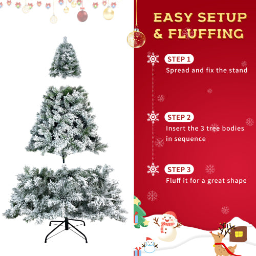 6FT Snow Flocked Christmas Tree – Pre-lit Holiday Decoration for Home